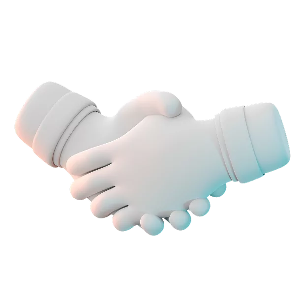3D-Illustration eines Handschlags, Symbol für Partnerschaft, Vertrauen und Zusammenarbeit