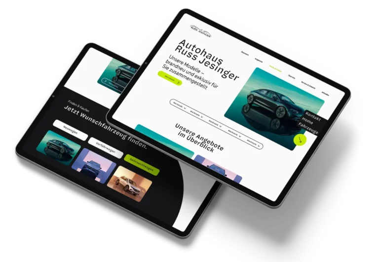 Mockup eines Tablets mit der Website vom Autohaus Russ Jesinger